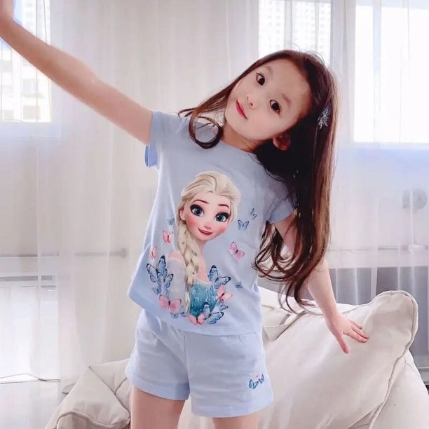 Conjuntos de pijama de manga corta para niños, ropa de dormir de dibujos animados de Frozen, Elsa, camisón para el hogar, 2-8T