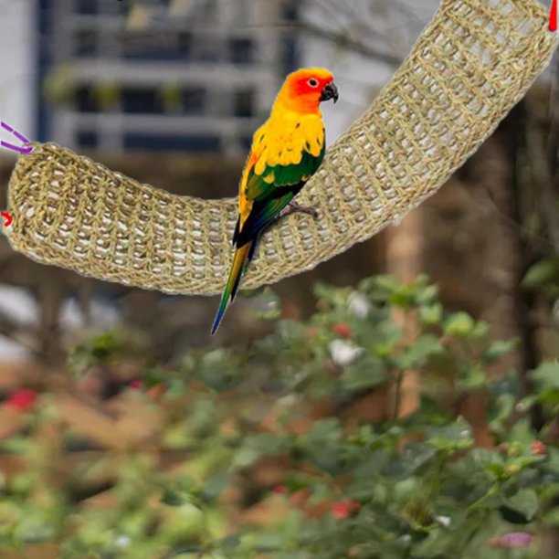 Red de Escalada para Loros, Jaula de Pájaros, Escalera de Cuerda de Paja, Juguete para Jugar, Gimnasio, Columpio Colgante, Hamaca para Loros, Juguetes sin campanas Salvador Red de escalada para loros