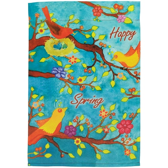 Northlight Birds and Flowers "Happy Spring" Outdoor Garden Flag 18" x 12.5"