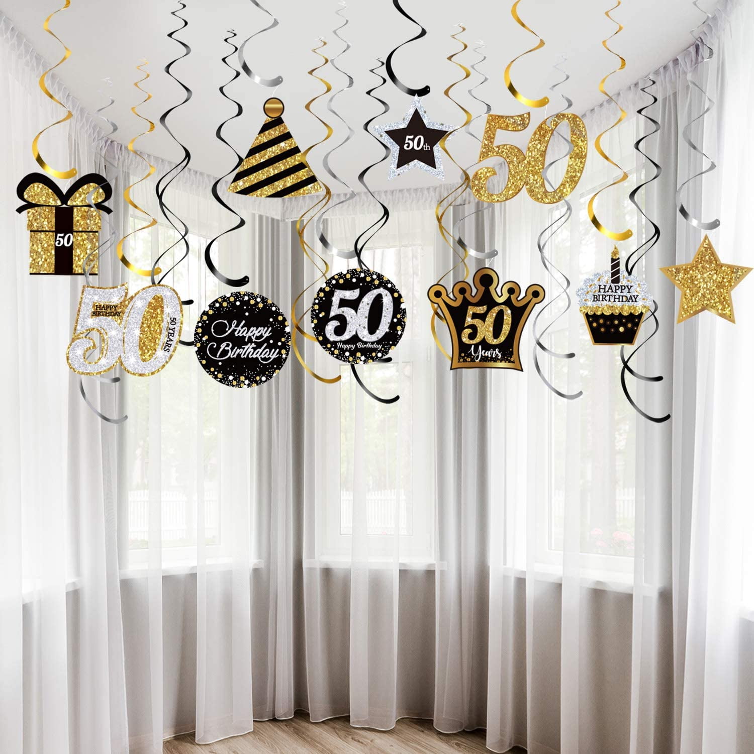PARTY ON CELEBRATION HANGING SWIRL DECORATIONS ~ Birthday Party Supplies Foil 