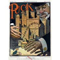JP Morgan Illustration Shows A Gigantic J Pierpont Morgan Clutching To His Chest With His Right Arm Large New York City Buildings Labeled Billion Dollar Bank Merger 1910 History