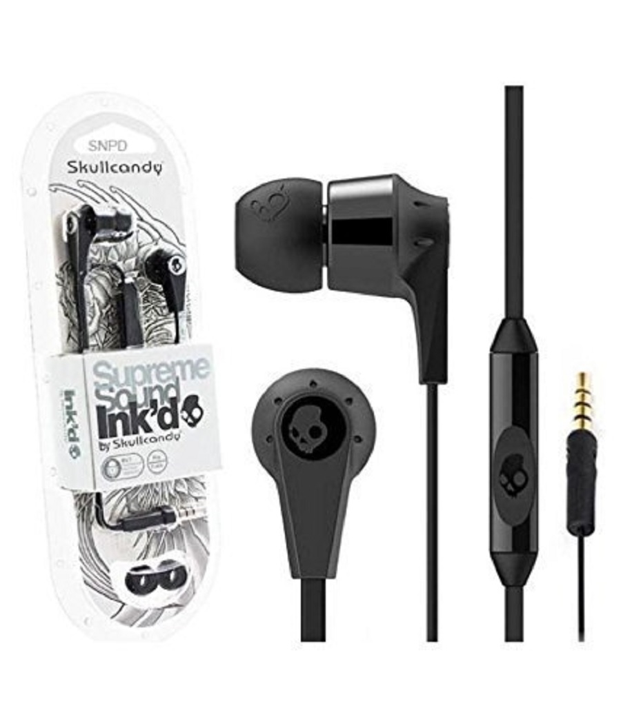 Skullcandy Black / Black   S2IKDY-003 3.5mm Connector Ink'd 2.0 Earbud Headphones with Mic for Samsung Galaxy S7,s8, S9  Note 8, Note 9 and all 3.5mm cellphones - image 1 of 1