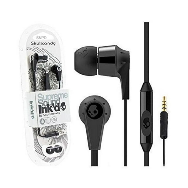 Skullcandy Black / Black   S2IKDY-003 3.5mm Connector Ink'd 2.0 Earbud Headphones with Mic for Samsung Galaxy S7,s8, S9  Note 8, Note 9 and all 3.5mm cellphones