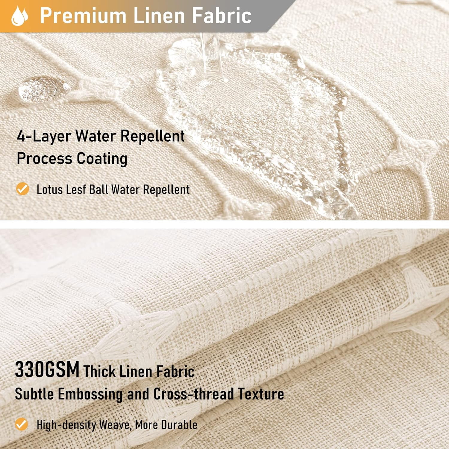 Boho Farmhouse Shower Curtain Set with Tassel - Linen Rustic Heavy Duty Fabric, Water Repellent, Modern Bohemian French Country Thick Bathroom Shower Curtains - Cream/Beige, 72x72