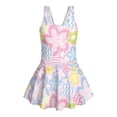 thumbnail image 4 of COEQINE Girls Tank One Piece Swimsuit with Flowy Skirt & Built-In Brief, U-Neck & V-Shaped Back Bathing Suit, Playful Swim Dress for Girls 12-13 Years, Pink Blue Retro Floral, 4 of 8