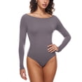 thumbnail image 3 of Body de una pieza de manga larga suave para mujer de Cozzifree, cuello barco, parte de arriba básica elástica con broches en negro y blanco, 3 of 5