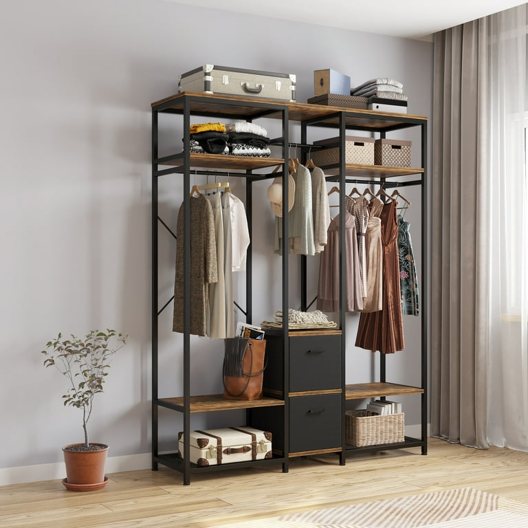 Heavy Duty Clothing Rack with Metal Frame, Home Garment Rack with 2-Tier  Storage Shelf, Bedroom Double Rods Clothes Rack, Freestanding Hanger for