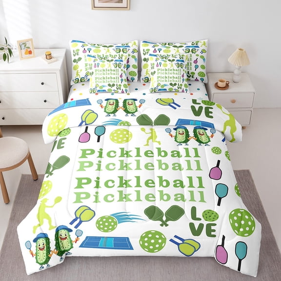 Manfei Pickleball Bed in a Bag Twin Size,Sport Theme Bed Set,Green Bitter Melon Bedding Twin Size For Girls Boys,Super Cozy Room Decor Reversible,7 Pieces