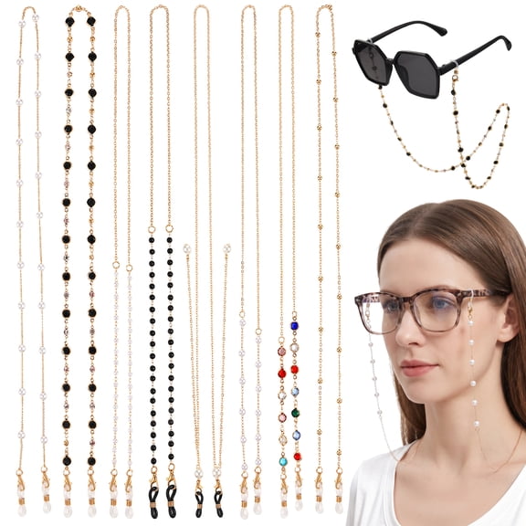 Abaima 8 Pcs Eyeglass Chains, Elegant Sunglasses Strap Holder, Beaded Eye Glasses Strap Holders around Neck For Women