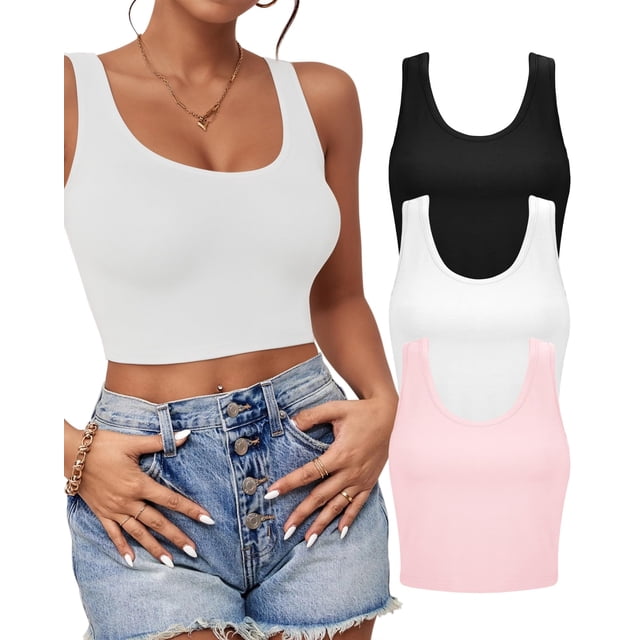 3 Tops Cortos AURUZA para Mujer con Escote en U y Sin Mangas x3