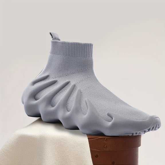 [Lightweight Slip-On Sneakers] Ultra-Sock Knit Men's Slip-On Sneakers | Breathable Lightweight Mid-Top Casual Walking Shoes with Pointed Toe, All-Season Comfort for Hiking, Running & Daily Wear
