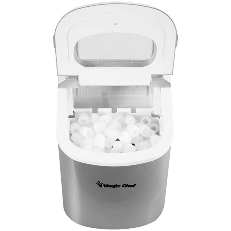 Magic Chef MCIM22SV Portable Silver Countertop Ice Maker, A Highly  Efficient Ice Machine Ideal for The Kitchen, Makes 27 Pounds of Ice Per Day