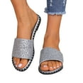 thumbnail image 4 of Quaouag Womens Glitter Bling Fancy Slide Flat Low Wedge Sparkle Sandals Shoes Dream, 4 of 8