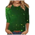 thumbnail image 1 of Diufon T-Shirts de la Saint-Patrick pour Femmes, Grande Taille, Imprimé Trèfle, Manches 3/4, Col Rond, 1 of 5