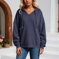 thumbnail image 2 of UJNDER Women's V Neck Knit Hoodie Long Sleeve Pullover Lined Casual Comfortable Everyday Dark Blue XXL, 2 of 6
