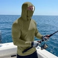 thumbnail image 6 of Men's Full Face Coverage Sun Shirt with Built-in Mask and Thumbholes Featuring Raglan Sleeves for Summer Fishing Hiking Cycling Running Beach Trips Army Green L, 6 of 9