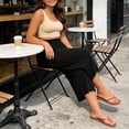 thumbnail image 4 of Women's Plus Size Wide Leg Pants with Pockets, Mid Elastic Waist Loose Fit, Solid Color Drawstring, Summer Casual Beach Business, Capri Pants Cropped | VerBelle,Black L, 4 of 8