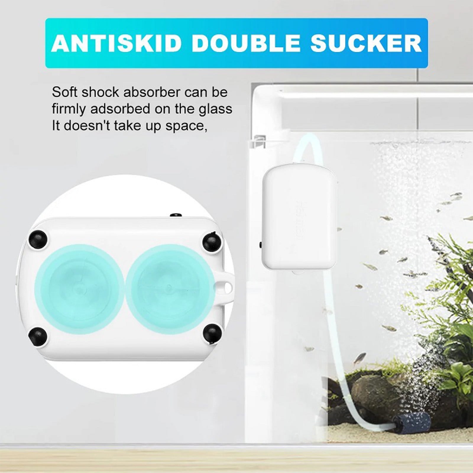 Solar Rechargeable Aquarium Oxygen Pump, 2W Monocrystalline Silicon Panel, 2000mAh Battery, Dual Air Outlet, Portable Lightweight, Outdoor Fishing Fish Pond Greenhouse Aerator