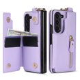 thumbnail image 3 of ELEHOLD for Samsung Galaxy Z Fold 4 Zipper Wallet Case Luxury Premium PU Leather with Flip Card Holders Metal Ring Holder Magnetic Button Shockproof Wallet Stand Case for Samsung  Z Fold 4 - Purple, 3 of 9