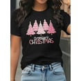 thumbnail image 2 of Woman Christmas Shirt Christmas Tree Graphic T-Shirt Pure Cotton Casual Short Sleeve Black Top, 2 of 6