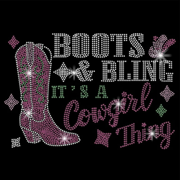 Bling Boots Iron on Rhinestones It's A Cowgirl Thing Heat Transfer Stickers Iron on Decals Rhinestone Patches for Girls T-Shirt Clothing Tote Bag Jackets DIY Art Craft Gifts