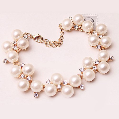 Ayyufe Women Pearl Rhinestone Bracelet Bangle Xmas
