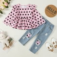 thumbnail image 3 of Mikrdoo Baby Girls Outfits Heart Print Ruffle Tops Ripped Jeans Pants 2Pcs Winter OOTD Pink 2-3 Years, 3 of 9