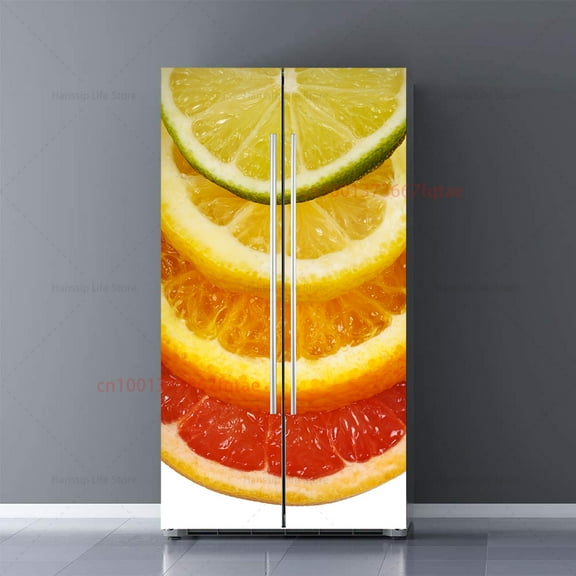 Purple Flower Lemon 3D Refrigerator Sticker Self-Adhesive Home ration Kitchen Poster Freezer Fridge Door r Decals Mural