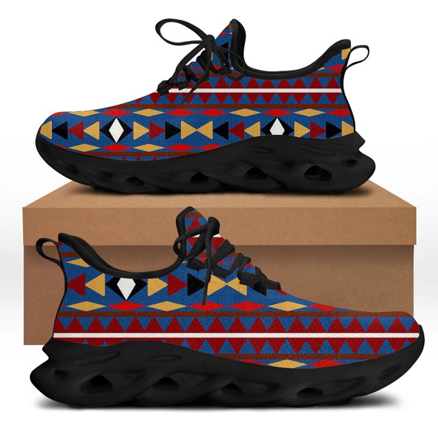 Zapatos vulcanizados casuales con estampado geométrico creativo para mujer, diseño de rayas tribales, con cordones, zapatillas ligeras para correr