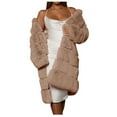 thumbnail image 2 of Womens Winter Warm Coats,Long Sleeve Solid Fuzzy Fleece Jackets,Open Front Hooded Cardigans Jacket,Oversized Furry Faux Long Outerwear Khaki S, 2 of 6