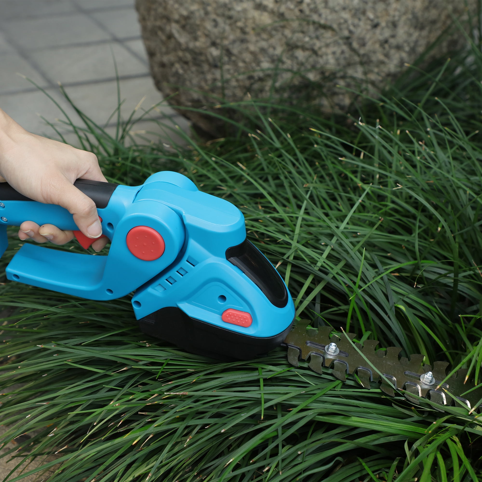 Hedge Trimmer Cordless with Battery and Charger 21V Electric Brush Grass Shrub Trimmer 2 in 1 Handheld Mini Grass Shears Grass Cutter Battery Powered Hedge Trimmer for Garden, Yard and Lawn