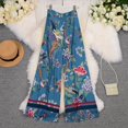 thumbnail image 2 of Pantalones casuales holgados de cintura alta con estampado de flores y pájaros para mujer, pantalones de pierna ancha para mujer, 2 of 2