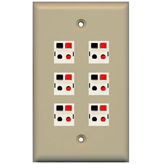 RiteAV 6 Port Speaker Jack Single Gang Wall Plate for Home Theater - Ivory
