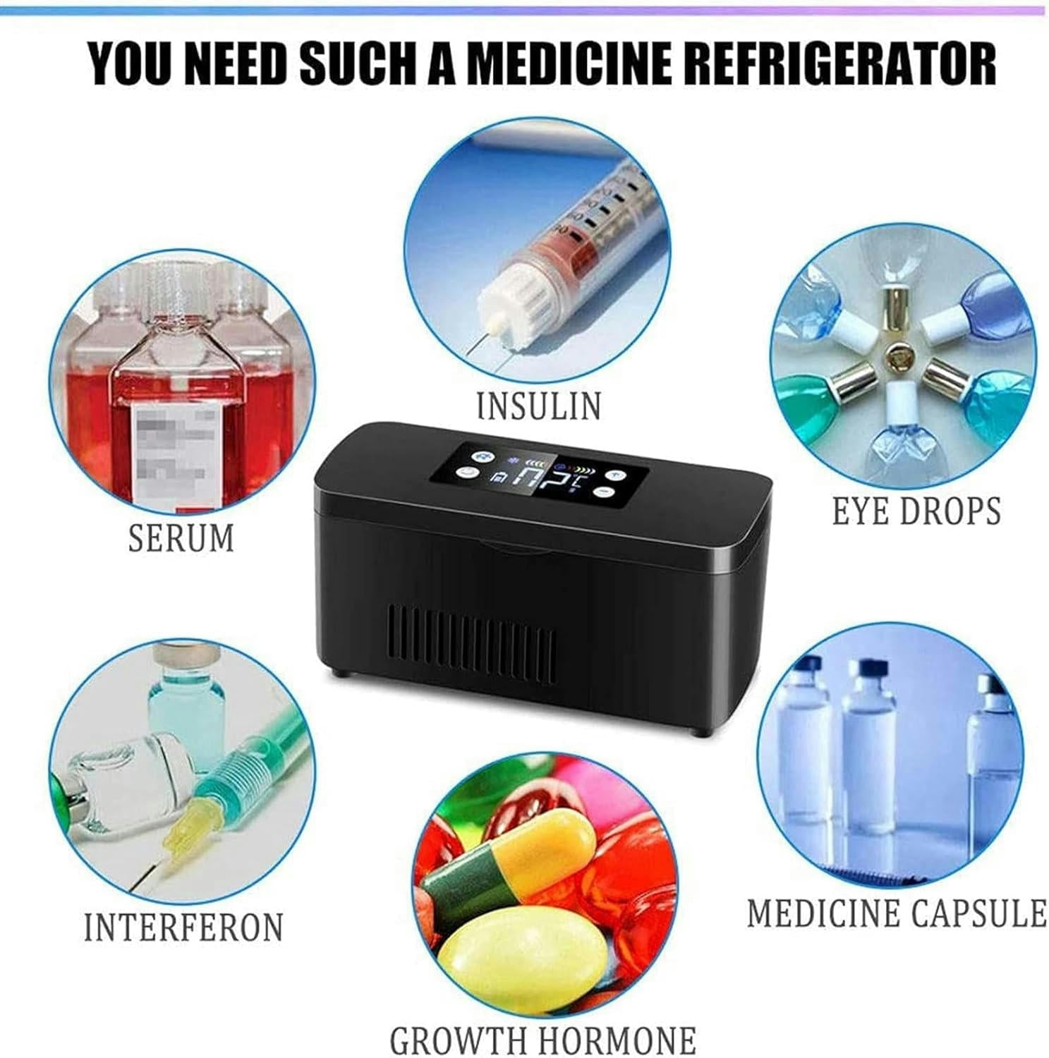 GXCZ Insulin Cooler Refrigerated Box,Portable Mini Medicine Refrigerator,Built-Battery Travel Car Refrigerator, 0-18 Adjustable Temperature,for Keeping Diabetes Drug Cooler About