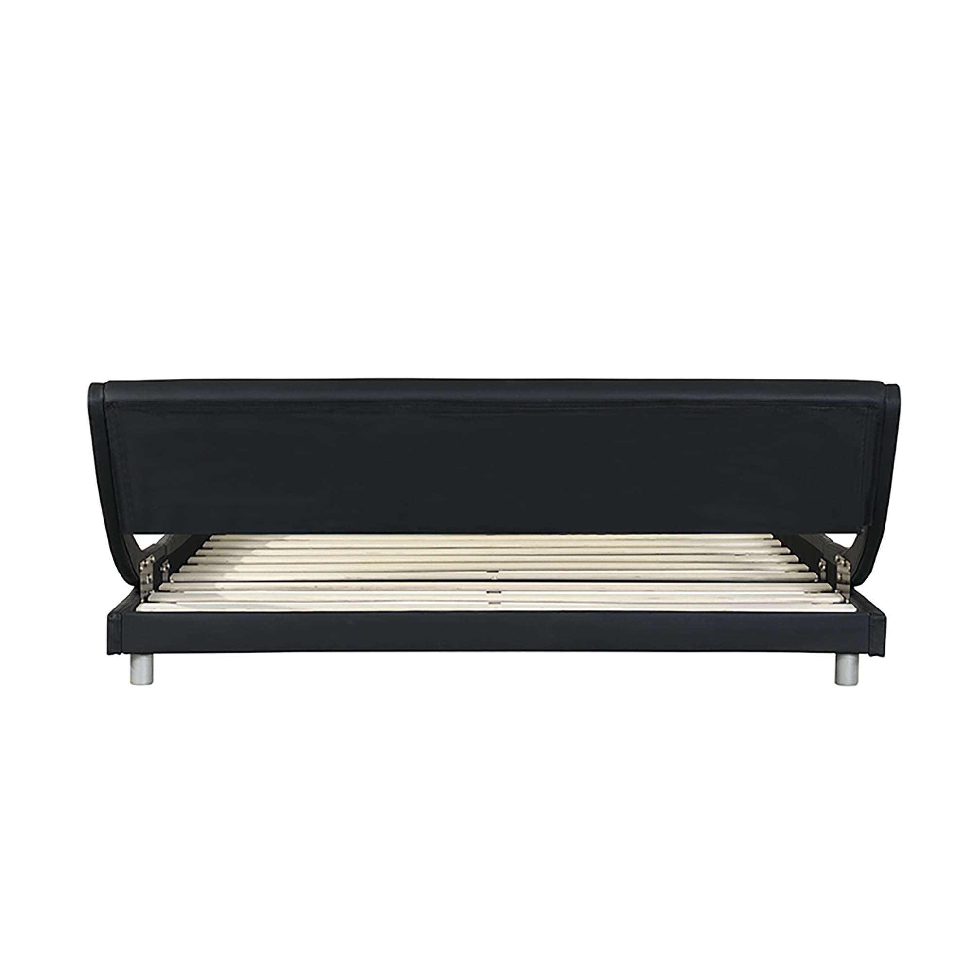 Mintazer Queen Size Modern Faux Leather Platform Bed Frame with Curved Headboard & RGB LED Under Bed Lights for Bedroom Guest Room, No Box Spring Needed, Black