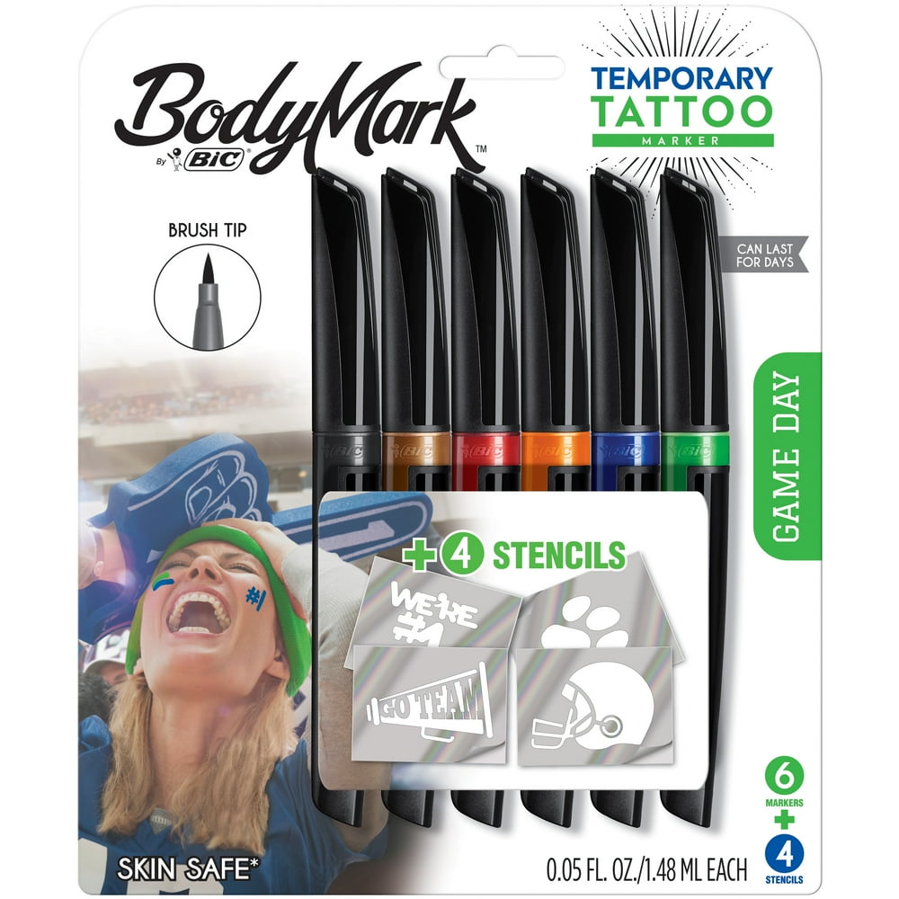 BIC Body Mark Temporary Tattoo Art Markers with Brush Tip, Game Day ...