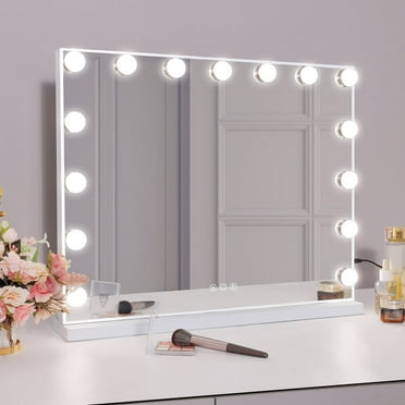 Fenchilin 23''x18'' Vanity Mirror with Lights Tabletop Wall Mount Metal White