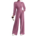 thumbnail image 2 of Bloomae Women's Long Sleeve Turtleneck Jumpsuit - Stretchy Ribbed Wide-Leg Casual One-Piece Back Cutout Rompers Loose Fit Overall Pants with Pockets, 2 of 5