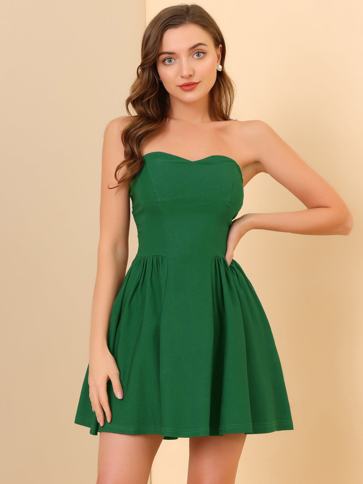DARING DIVA Party Mini Strapless Sweetheart Neck Christmas Mini Dress L Green