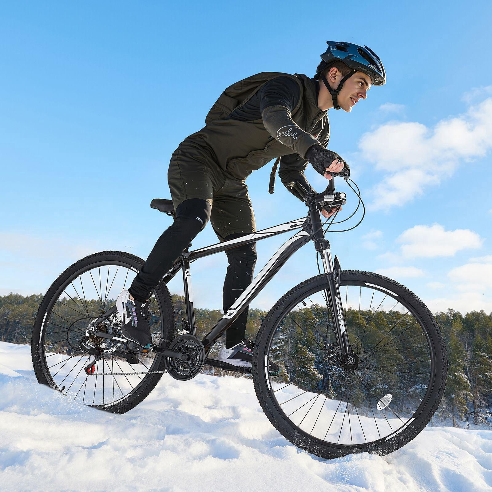 29 Inch Mountain Bike with Front Suspension 21 Speed Shimano Twist Shifting Dual Disc Brakes Aluminum Alloy Frame Comfort Saddle for Adult Sport Cycling Trail Snow MTB