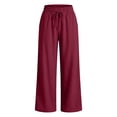 thumbnail image 7 of Summer Linen Pants for Women Wide Leg Beach Pant Elastic Waist Lightweight Casual Flowy Lounge Trousers with Pocket, XL, 7 of 7