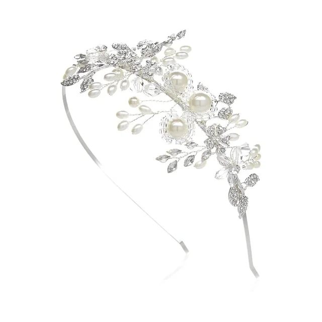 Diademas de boda hechas a mano con perlas para mujer, diadema de novia con diamantes de imitación plateados, accesorios de joyería para el cabello, 1 pieza blanca