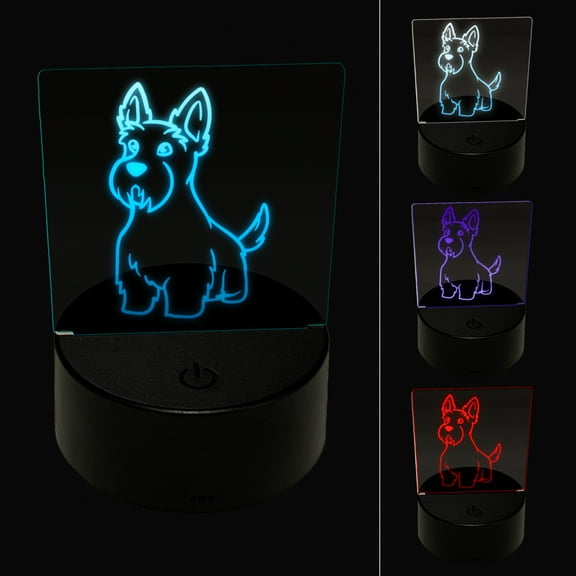 Scottish Terrier Dog Sitting LED Night Light Sign 3D Illusion Desk Nightstand Lamp