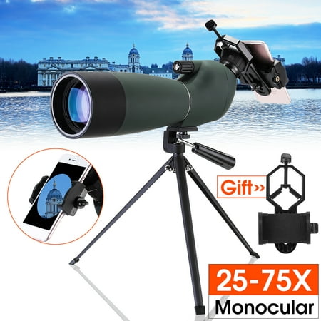 Day/Night Vision 25-75X70 Zoom HD Monocular Spotting Scope Waterproof BAK4 Astronomical Telescope with Tripod & Phone Adapter (Best Spotting Scope For Digiscoping)