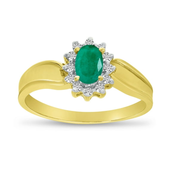 10k Yellow Gold Oval Emerald And Diamond Ring
