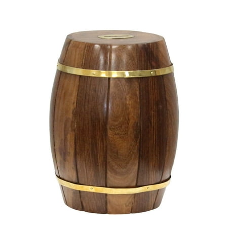 UPC: 0651355043985 | Large Wine Barrel Shaped Brown Wooden Decorative Coin Bank Money Saving Box