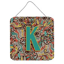 Letter K Retro Tribal Alphabet Initial Wall or Door Hanging Prints