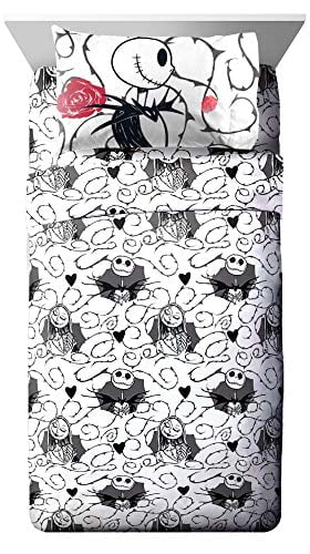 Fade Resistant Microfiber Super Soft Kids Bedding Features Jack Skellington and Sally Disney Nightmare Before Christmas Moonlight Full/Queen Comforter & Sham Set Official Disney Product