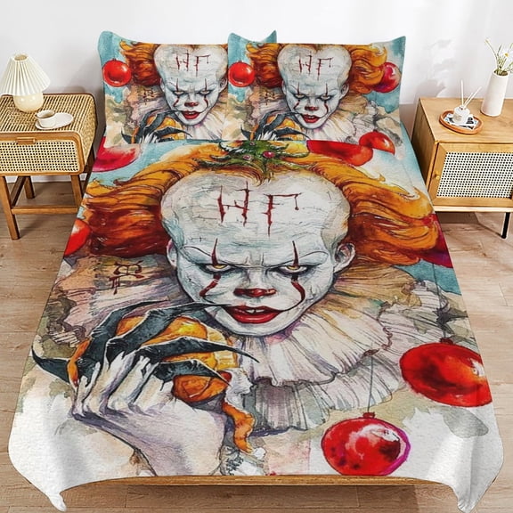 It Pennywise Horror Kids 3 Piece Bedding Set, Super Soft Printed Comforter Cover Sets with 1 Duvet Cover and 2 Pillowcase, Bedroom Decor Gifts for Boys Girls Teens Adult 86"x70"
