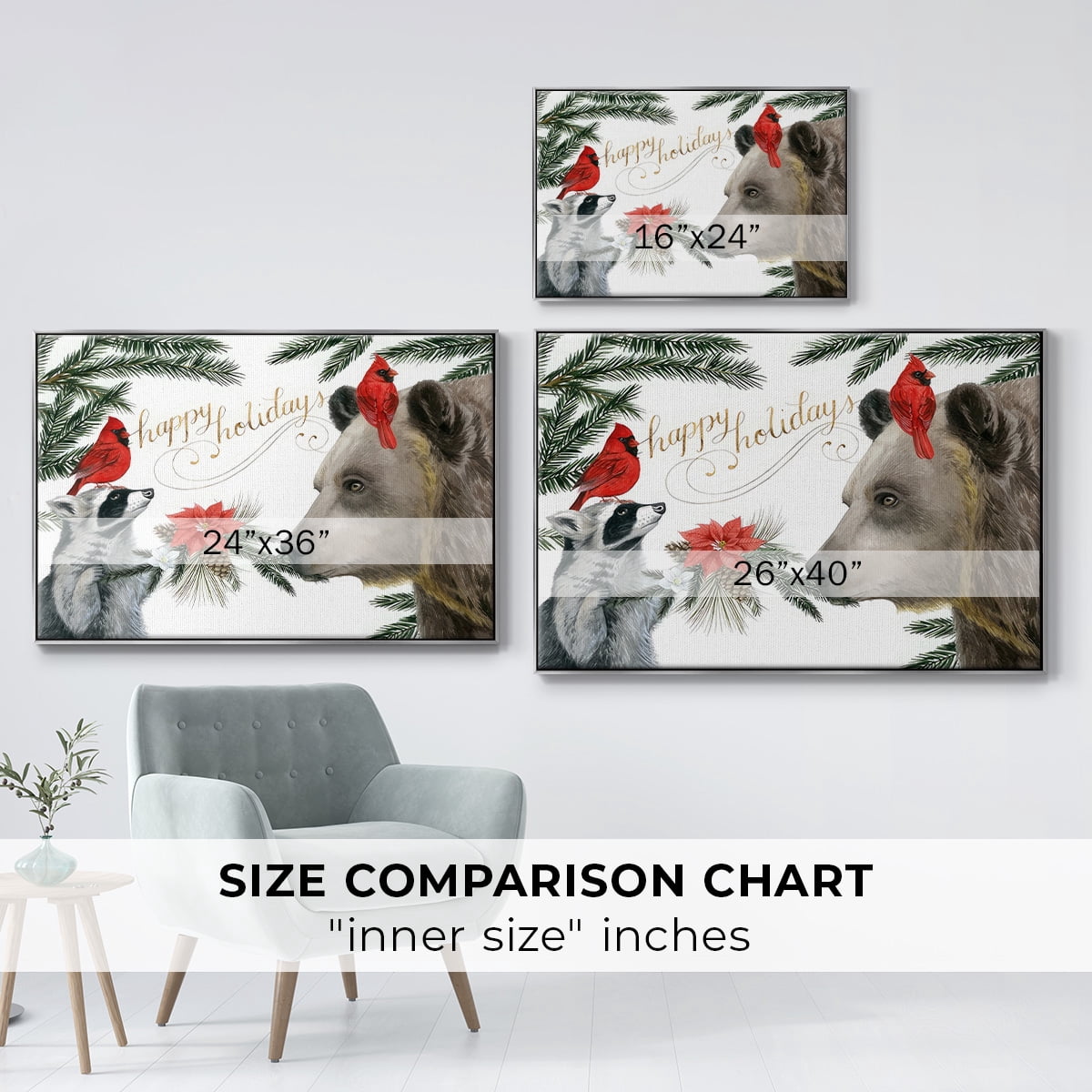 Timberland Christmas Collection A - Framed Gallery Wrapped Holiday Canvas - 25 x 37 - Silver Frame